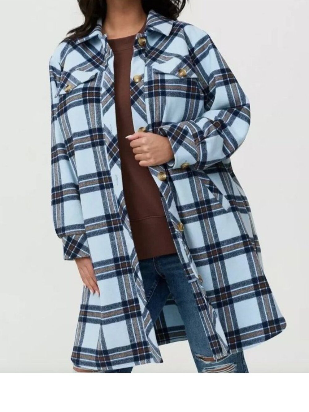 Torrid Plaid Long Shirt Jacket Womens Plus Size 2X Blue Flannel Plaid Coat